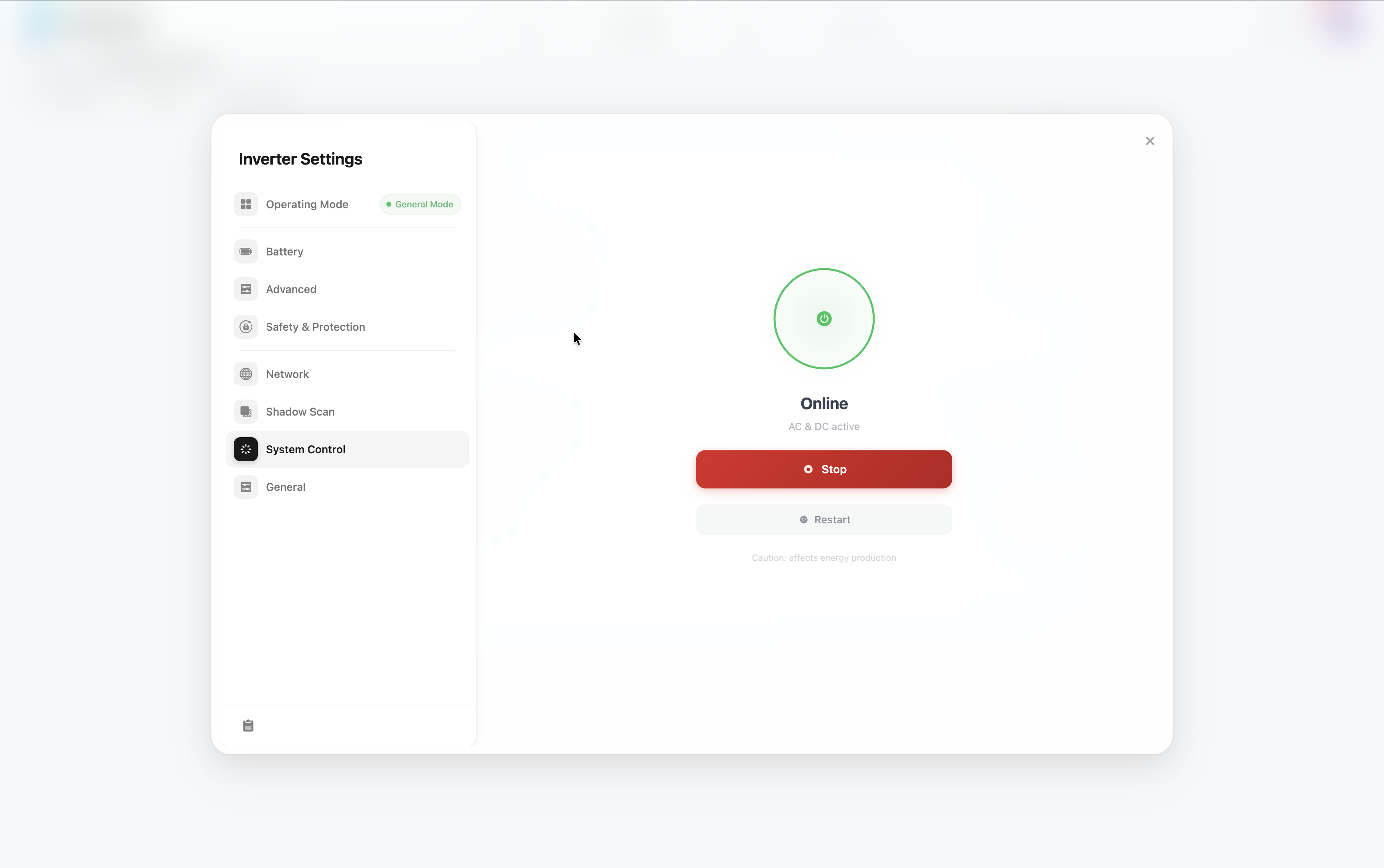 Inverter system control with online status